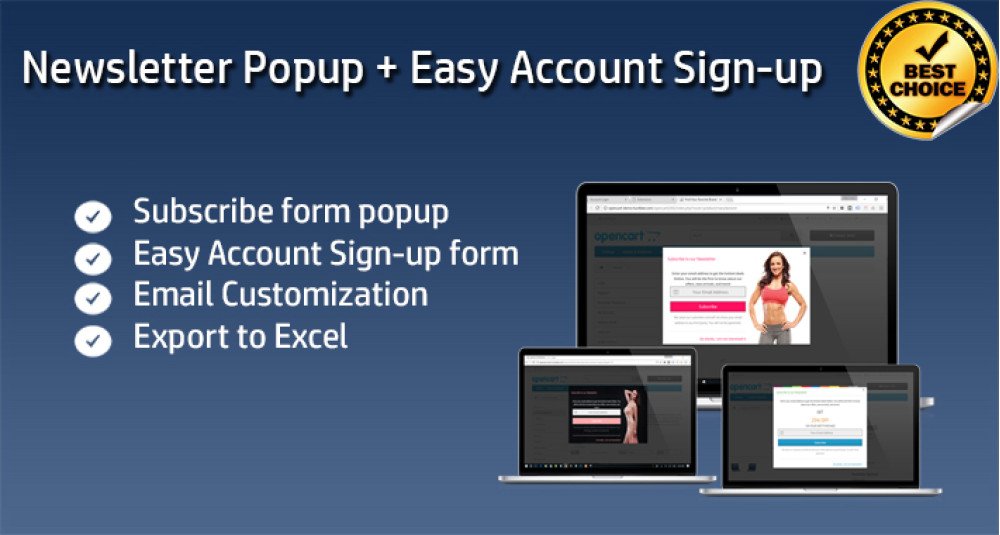 Easy account. Block twitter login popup. Popup subscription for mailings.